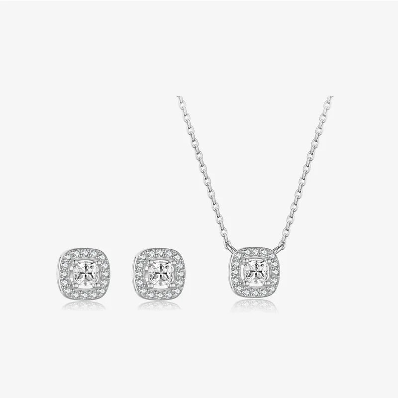 925 Sterling Silver Small Sugar Cube Necklace Ear Studs