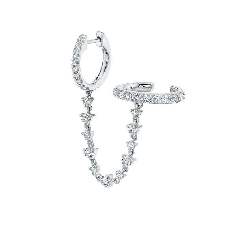 925 Silver Needle One-piece Ear Chain With Diamonds Double Ring Ear Clip