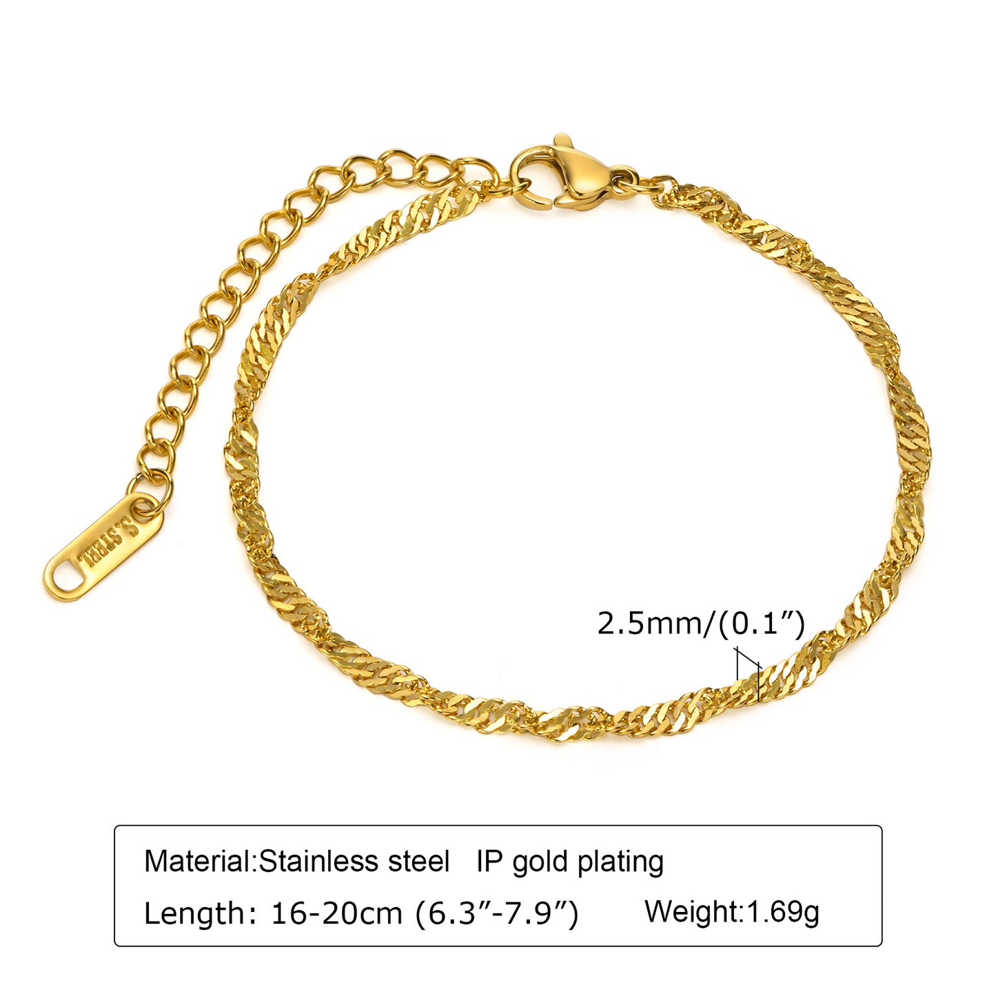 Elegant Geometric 201 Stainless Steel 18K Gold Plated Zircon Bracelet