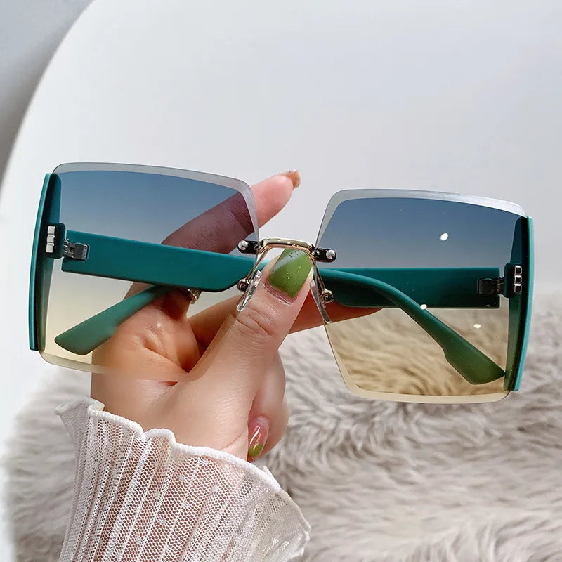 Fashion Pc Square Frameless Women's Sunglasses Green