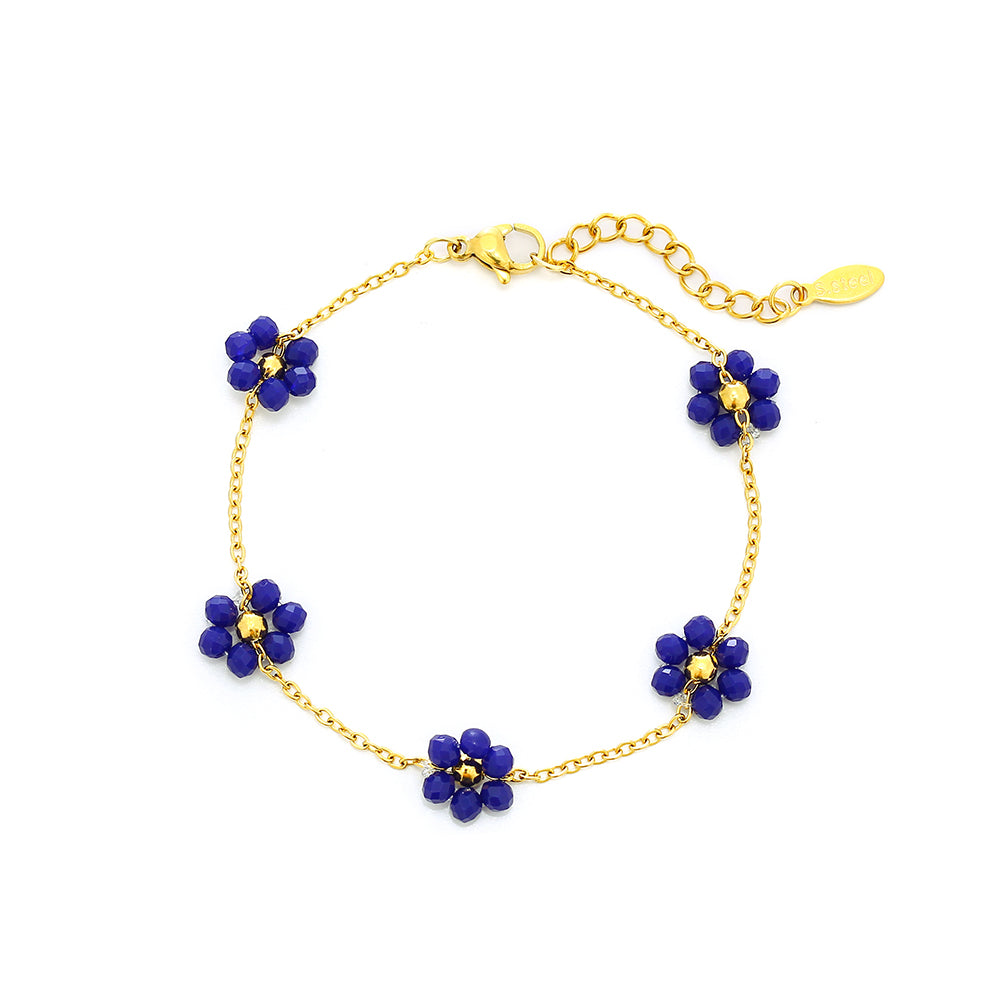 Sweet Shiny Petal 201 Stainless Steel Artificial Crystal 18K Gold Plated Bracelets