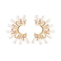 Fashion C Shape Inlay 304 Stainless Steel Pearl Zircon Ear Studs