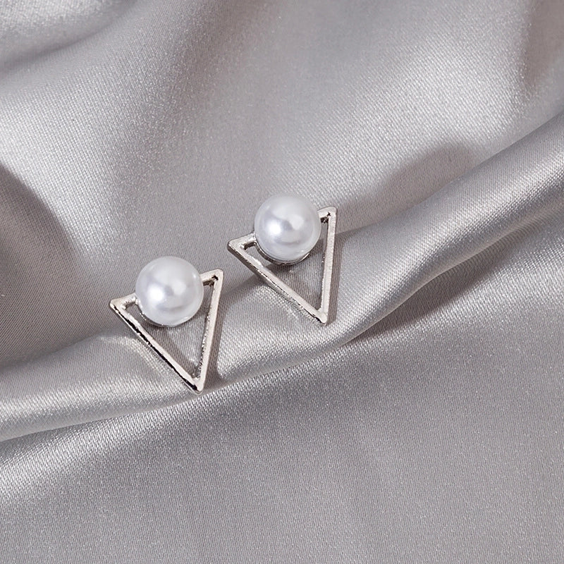 Korean Style Triangle Alloy Pearl Gold Plated Silver Plated Ear Studs