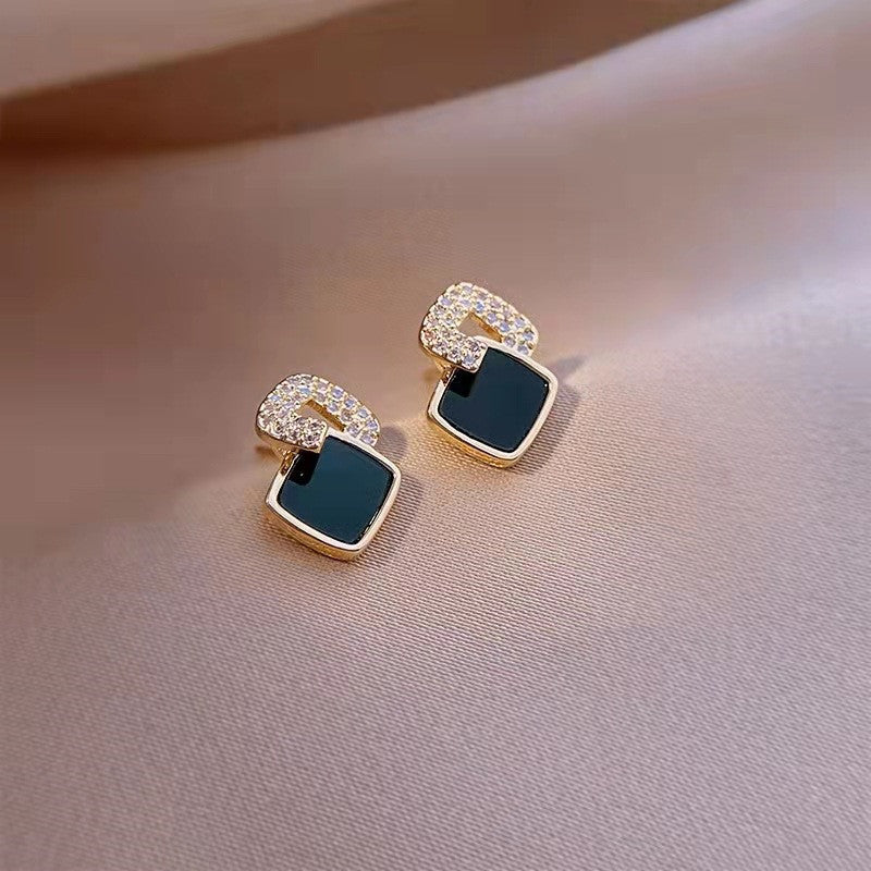 Modern Style Triangle Black with Rhinestone Earrings