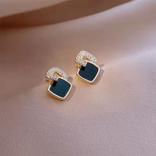 Modern Style Triangle Black with Rhinestone Earrings