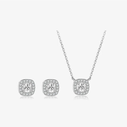 925 Sterling Silver Small Sugar Cube Necklace Ear Studs