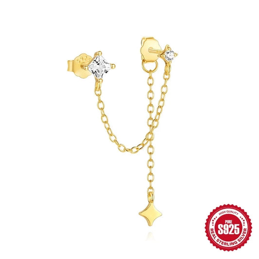 925 Sterling Silver with Golden Plated Accents and Triangle Stones