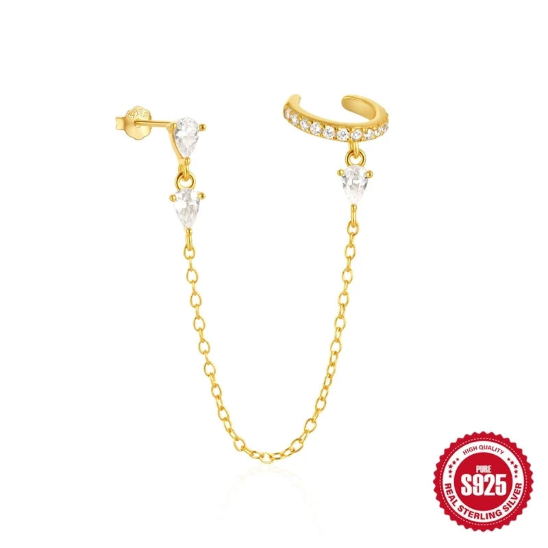 925 Sterling Silver with Gold Plated Accents Cuff Earrings