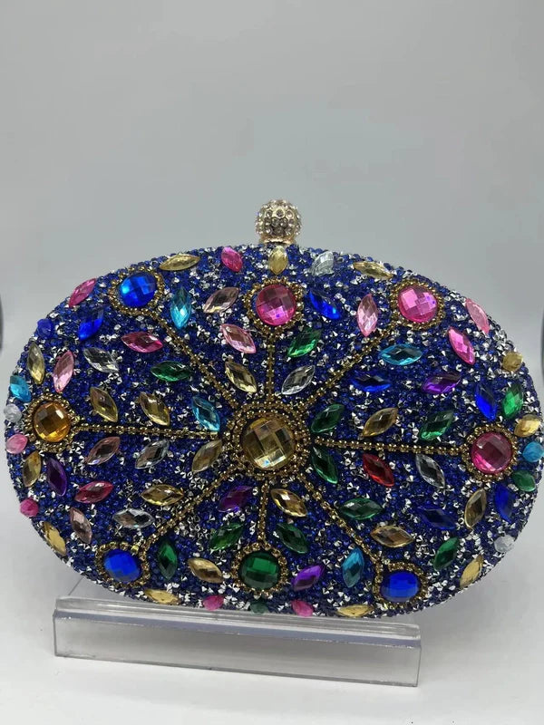 Sunflower Royal Blue Diamond-Encrusted Dinner Bag
