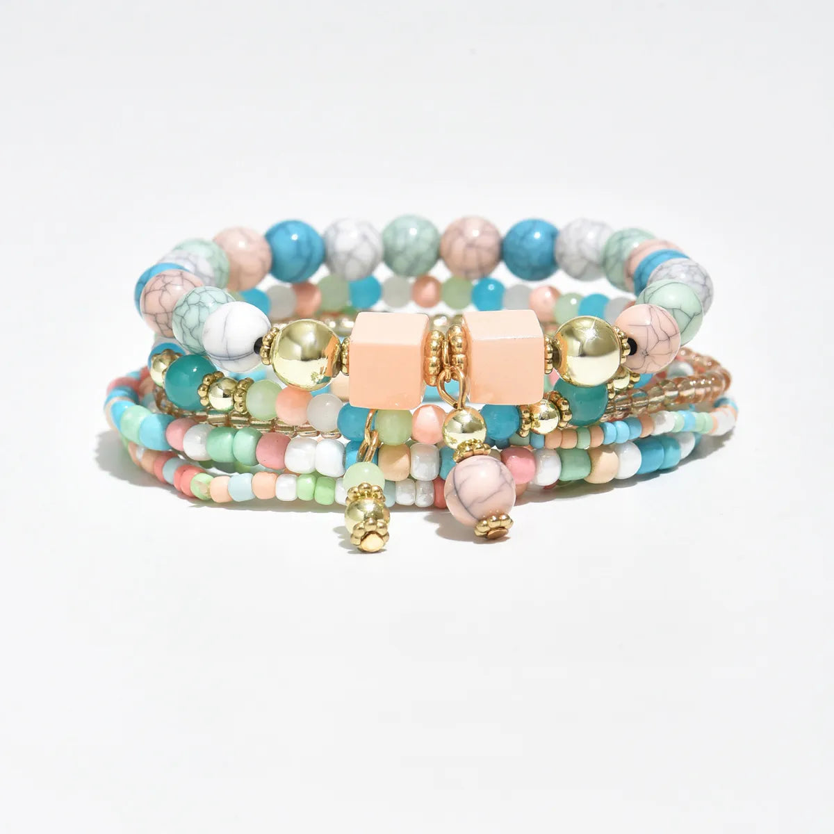 Casual Bohemian Style Multi-Layered Elastic Bracelets Set Of 7