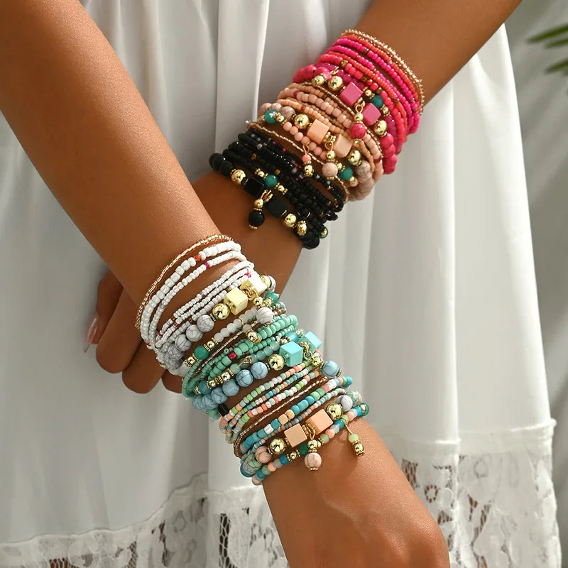 Casual Bohemian Style Multi-Layered Elastic Bracelets Set Of 7