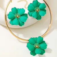 Vacation Classic Style Flower Ferroalloy Inlay Rhinestones Women's Jewelry Set Emerald