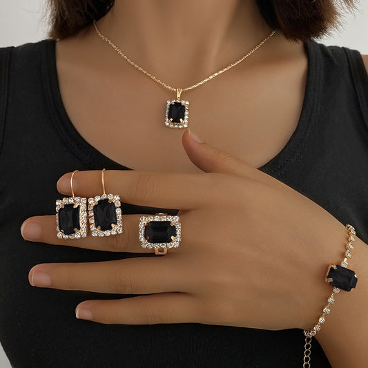 Elegant Alloy Plating Black Stone with Rhinestones Women's Bracelets Earrings Necklace