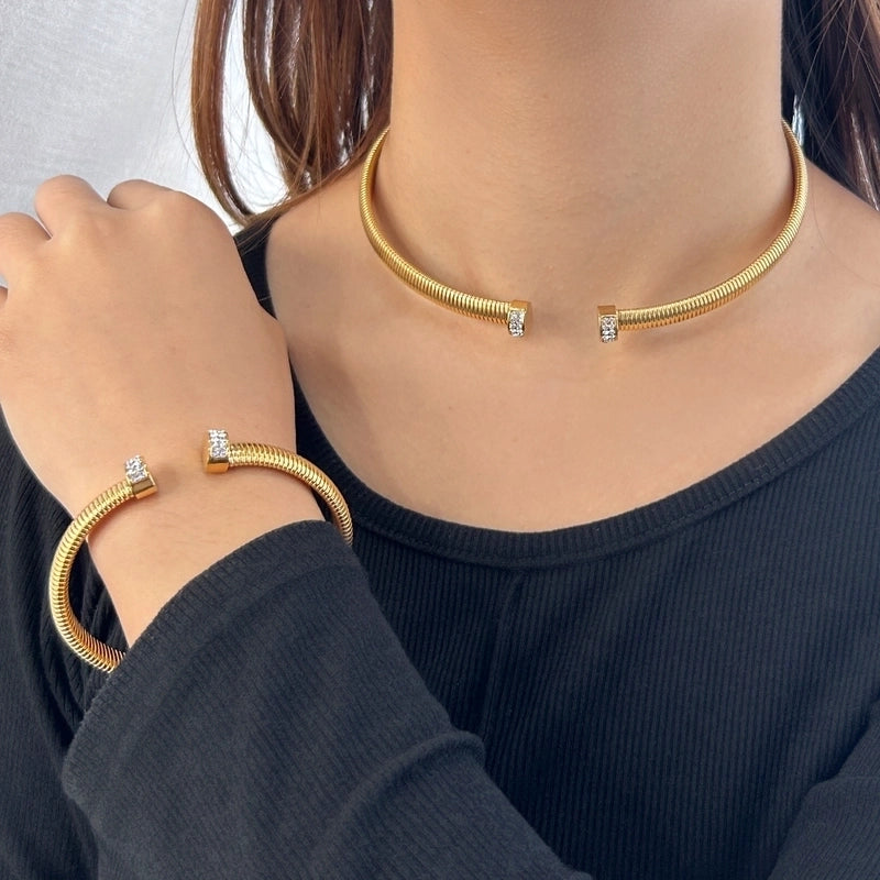 304 Stainless Steel Rhinestones 18K Gold Plated Bracelets Earrings Necklace