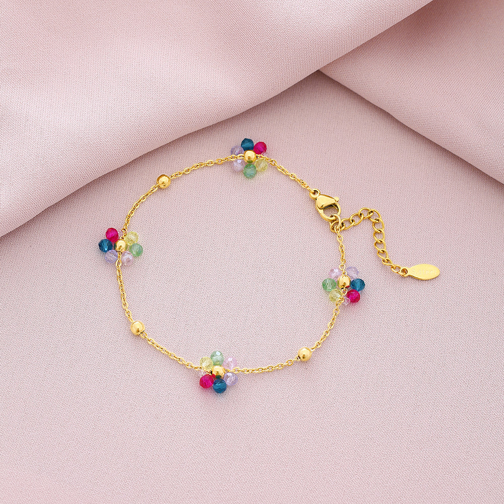 Sweet Shiny Petal 201 Stainless Steel Artificial Crystal 18K Gold Plated Bracelets