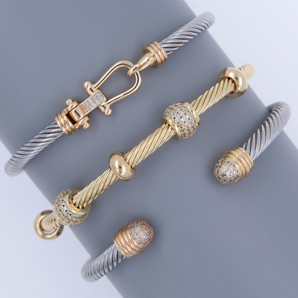 Spiral Stripe 304 Stainless Steel 18K Gold Plated Zircon Bangle