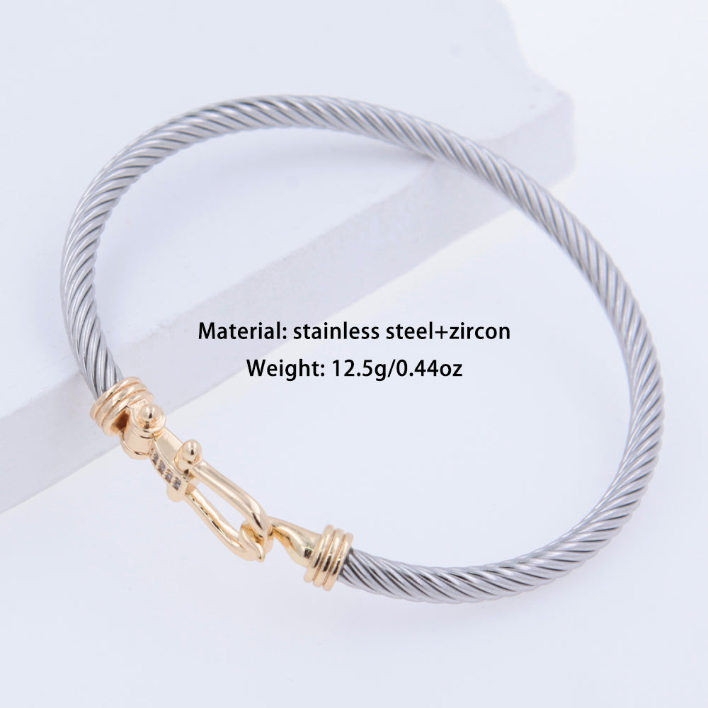 Spiral Stripe 304 Stainless Steel 18K Gold Plated Zircon Bangle