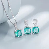 Beautiful S925 Sterling Silver Set with Teal Color Stones