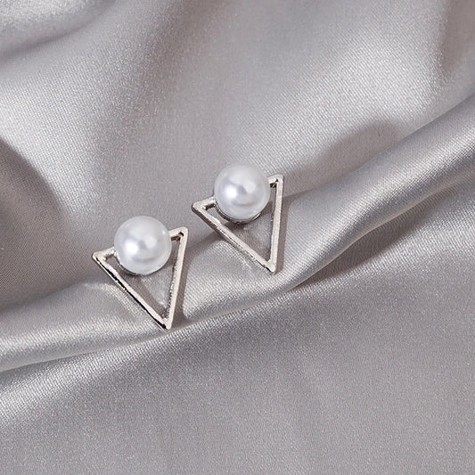 Korean Style Triangle Alloy Pearl Gold Plated Silver Plated Ear Studs