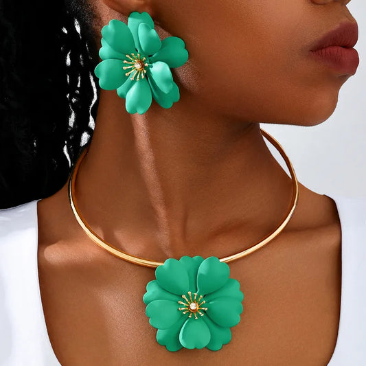 Vacation Classic Style Flower Ferroalloy Inlay Rhinestones Women's Jewelry Set Emerald