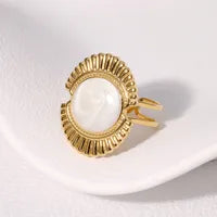 Elegant Vintage Style French Style Round Sector 304 Stainless Steel 18K Gold Plated Open Ring
