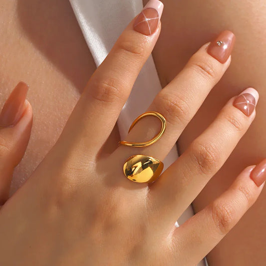Oval 304 Stainless Steel 18K Gold Plated Ring