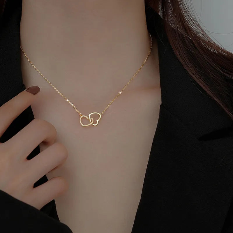 Delicate Heart Style 304 Stainless Steel 18K Gold Plated Necklace