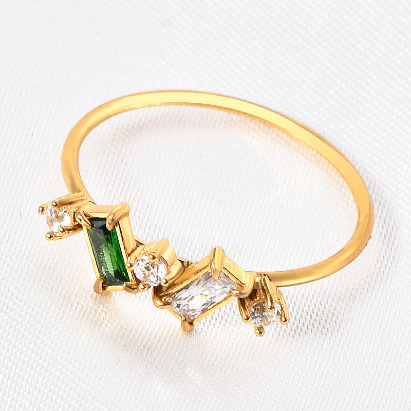 Elegant Geometric Solid Color 304 Stainless Steel Rhinestones 18K Gold Plated Inlay Ring