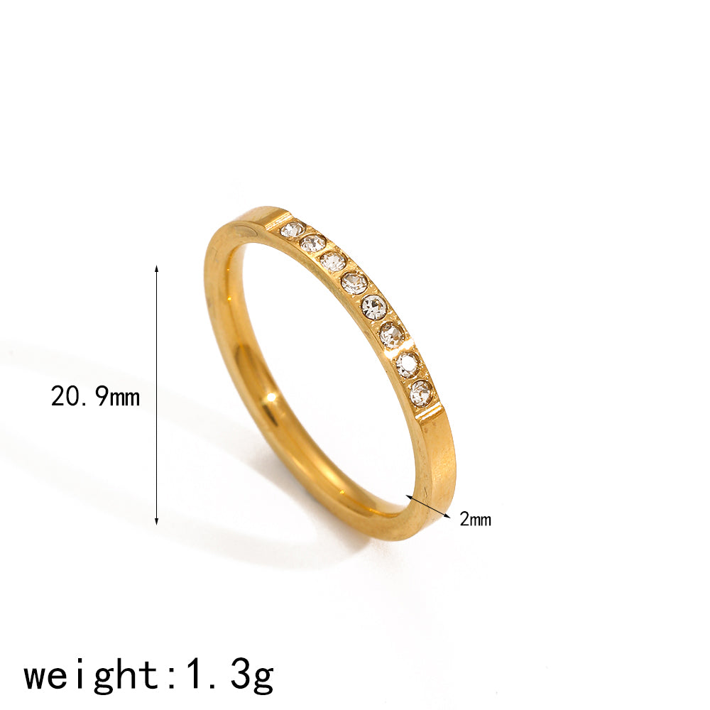 304 Stainless Steel Zircon 18K Gold Plated Ring