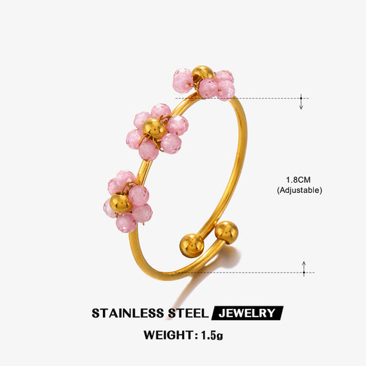304 Stainless Steel 18K Gold Plated Beaded Knitting Flower Rings