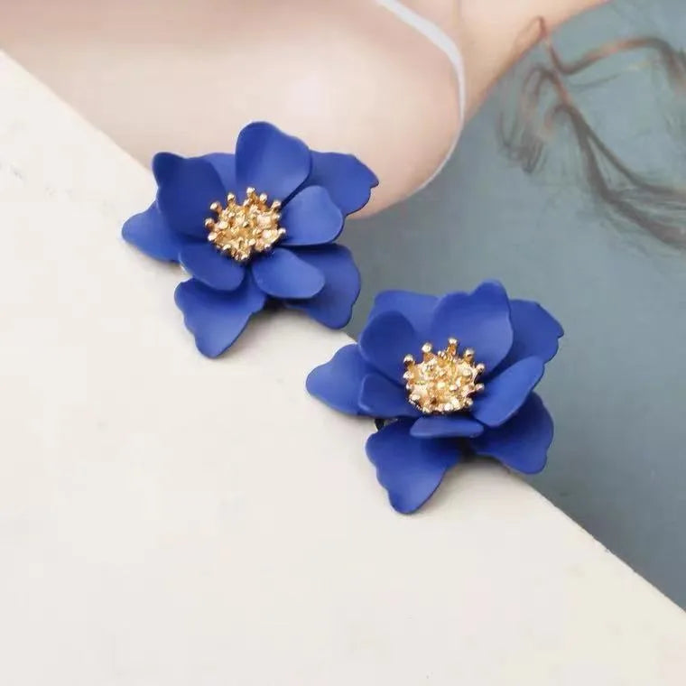 Retro Flower Spray Paint Alloy Artificial Gemstones Earrings Ear Studs
