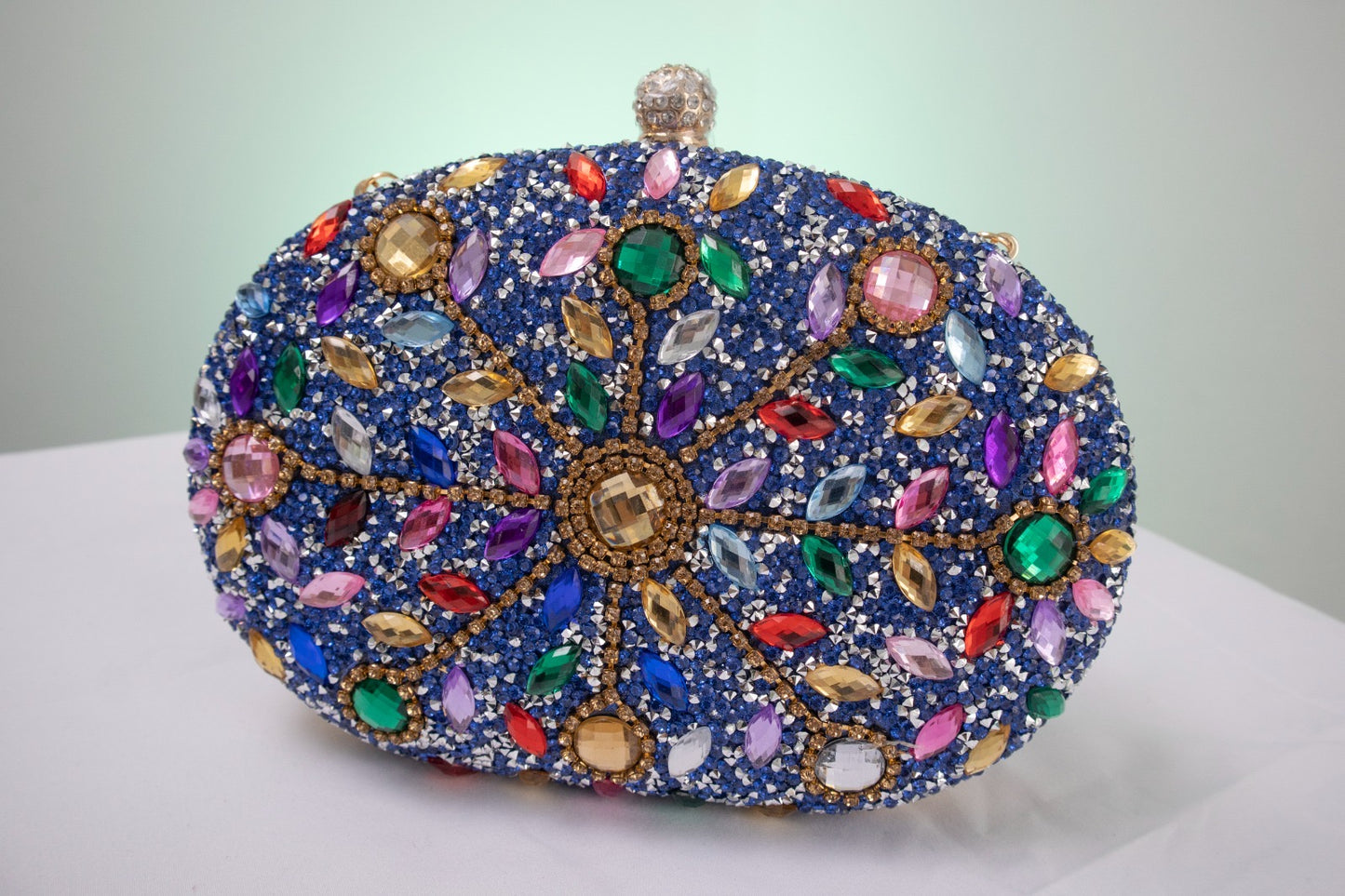 Sunflower Royal Blue Diamond-Encrusted Dinner Bag