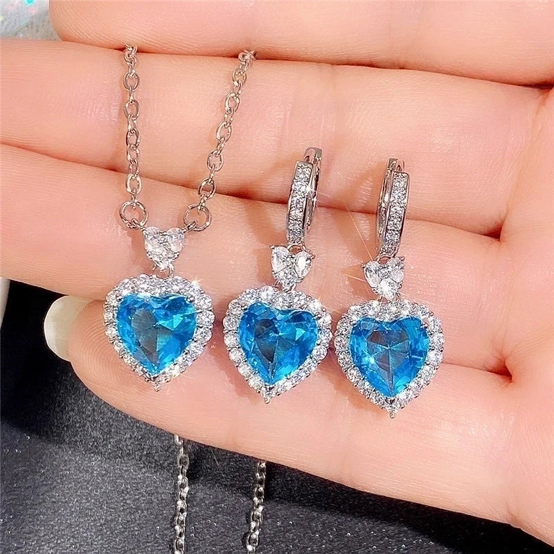 Blue Stone Jewelry Set with Rhinestones