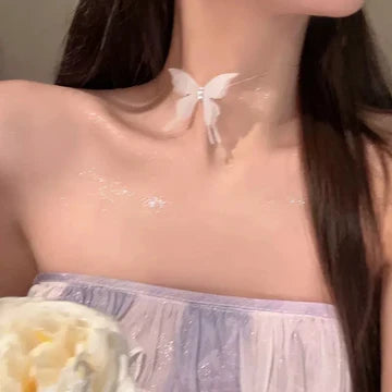 Elegant White Butterfly with Invisible Choker