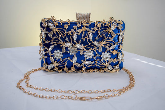 Royal Blue Sunflower Diamond-Encrusted Dinner Bag Fashion Banquet Women's Clutch Bag