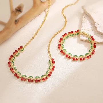 Cherry Copper Rhinestones Jewelry Set