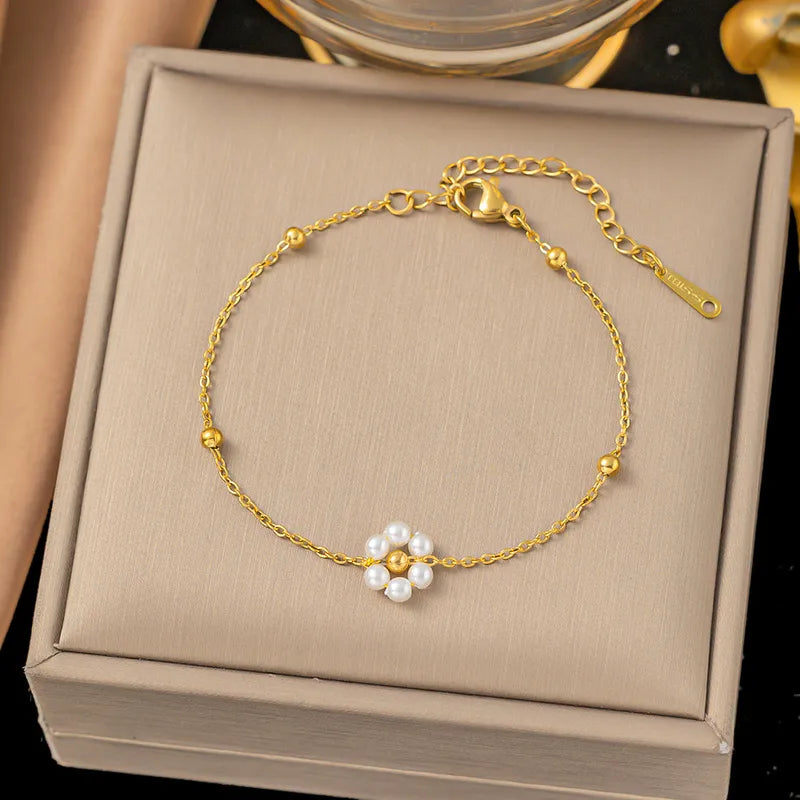 Simple Style Classic Style Inlay Flower Pearl Bracelet