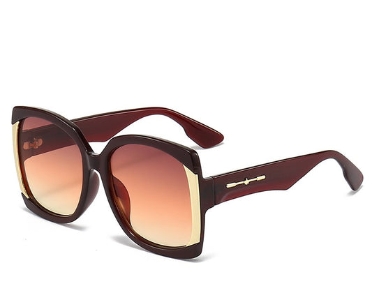 Elegant Lady Color Block Pc Square Full Frame Women's Sunglasses Dark Tea
