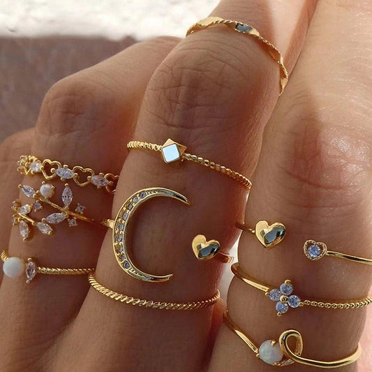 Style Simple Style Leaf Moon Flower Alloy Inlay Rhinestones Pearl Women's Rings