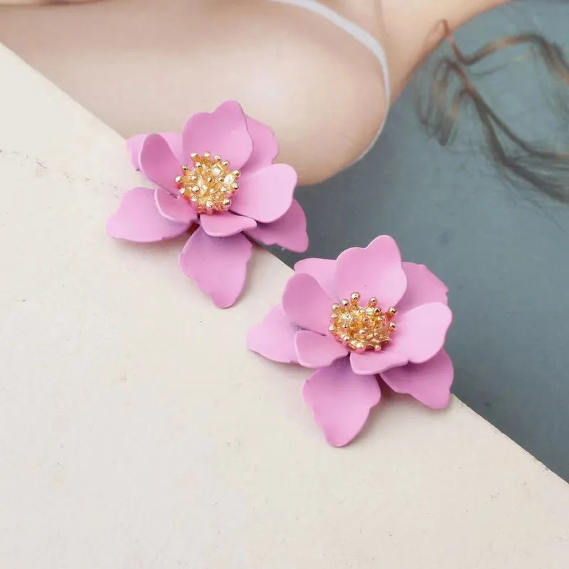Retro Flower Spray Paint Alloy Artificial Gemstones Earrings Ear Studs