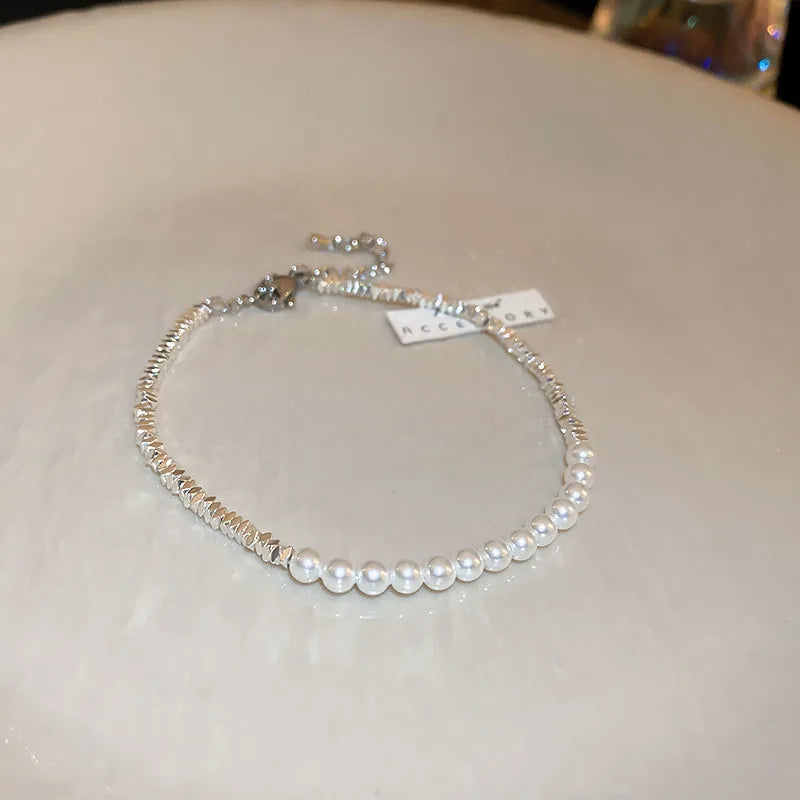 Pearl with Shiny Silver Accent Bracelet