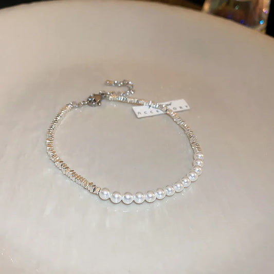 Pearl with Shiny Silver Accent Bracelet
